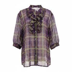 Apple Bottoms Purple Plaid Ruffle Sheer Blouse Top 1X Y2K NEW Retro Rhinestones